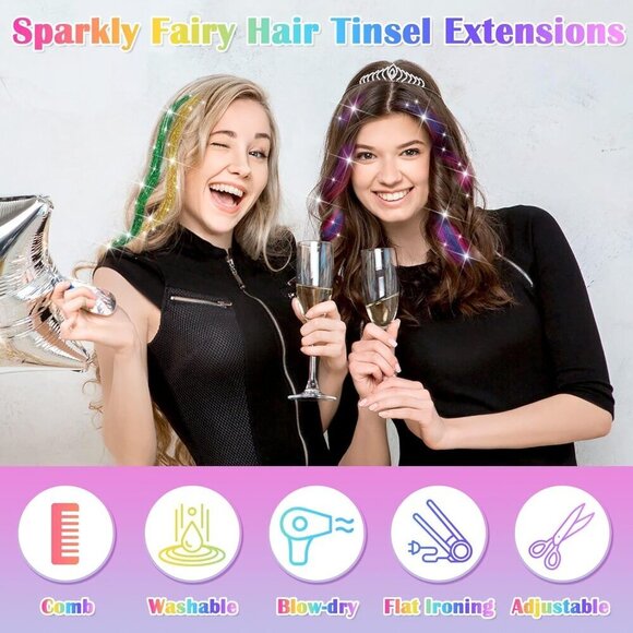 Hair Tinsel with Feathers Kit 20 Colors 48 Inch Rainbow Extensions for Women main image 5